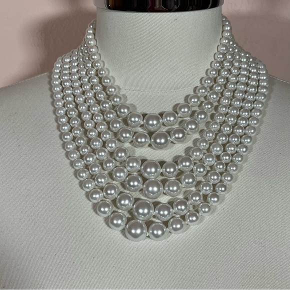 Vintage 1940's -50's Oversized 6 strand Faux Pearl Mobwife choker Necklace Japan